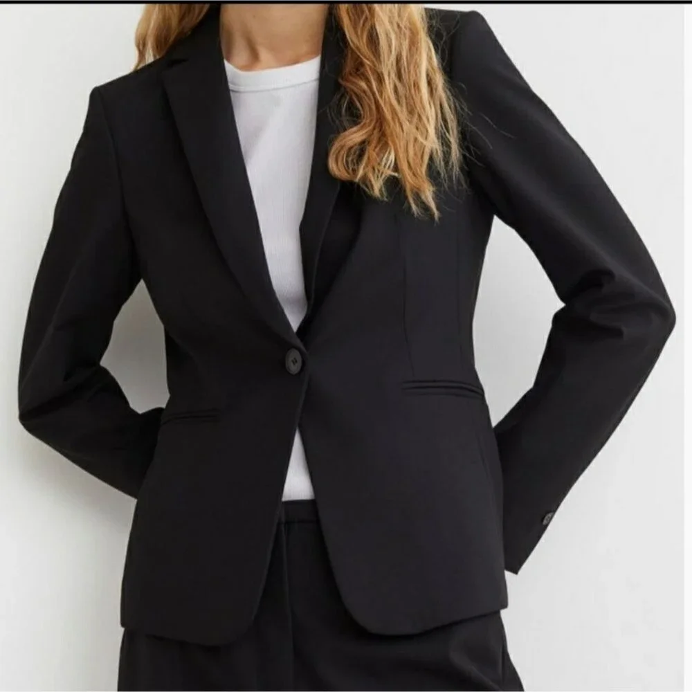 H&M Black Hourglass Tailored Blazer Jacket Size 8 Business Career